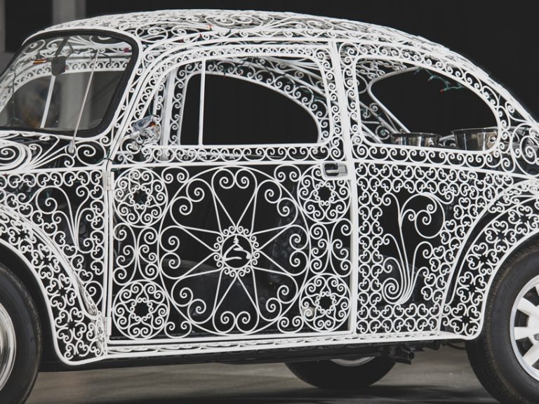 a wrought iron volkswagen by rafael esparzaprieto celebrates iconic beetle