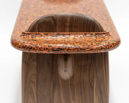 ammar kalo upcycles pieces of broken drainpipe to make PVC bench