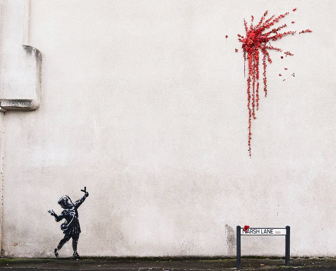 banksy surprises with valentine's day-themed mural in hometown bristol