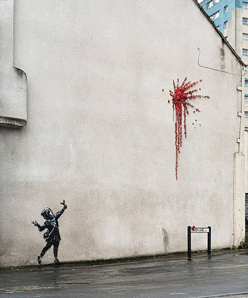 banksy surprises with valentine's day-themed mural in hometown bristol