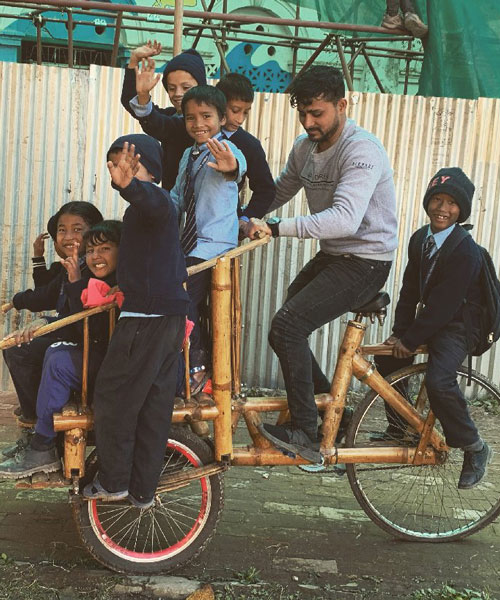 habre eco bike is made from local bamboo and is designed to ease pollution in kathmandu