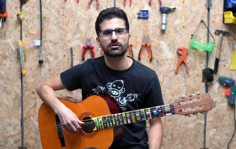 LEGO guitar built by musician features playable colorful brick fretboard