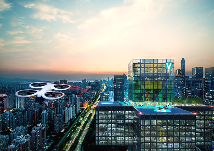 MVRDV and airbus envision flying vehicles that collect passengers from their balconies