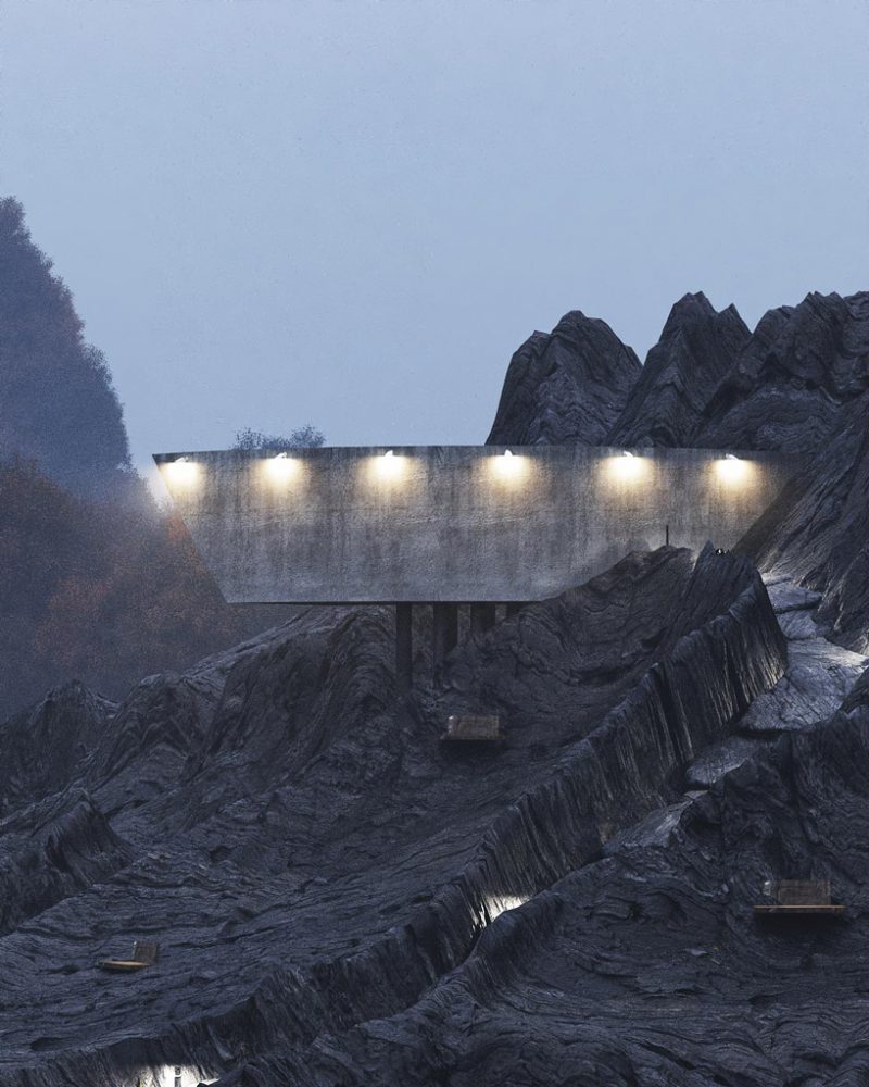 reza mohtashami integrates the sweeping 'concrete house' into the cliffside