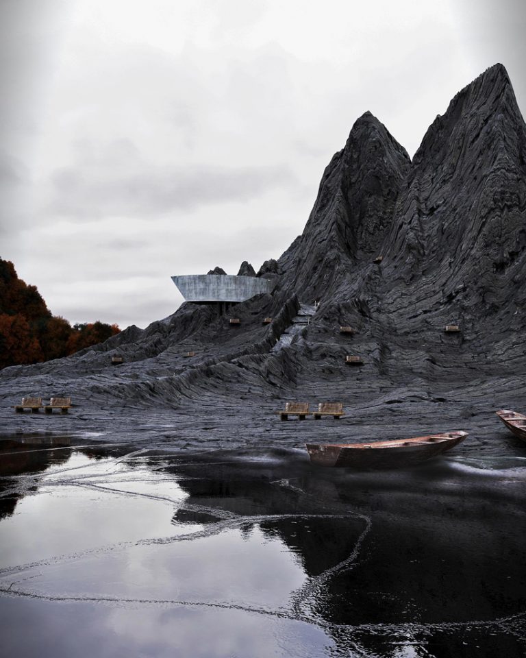 reza mohtashami integrates the sweeping 'concrete house' into the cliffside