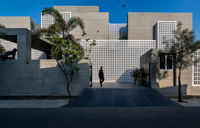 sanjay puri architects uses 18 screens to shield house in northern india