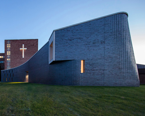 PLY+ wraps st mary chapel in curved brick shell with a woven pattern in the US