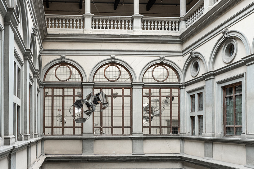 tomás saraceno brings illuminated spiderwebs, reflective spheres and more to palazzo strozzi