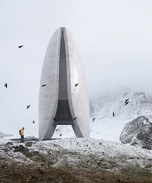 antony gibbon envisions monumental 'vessel' towering over alps of switzerland