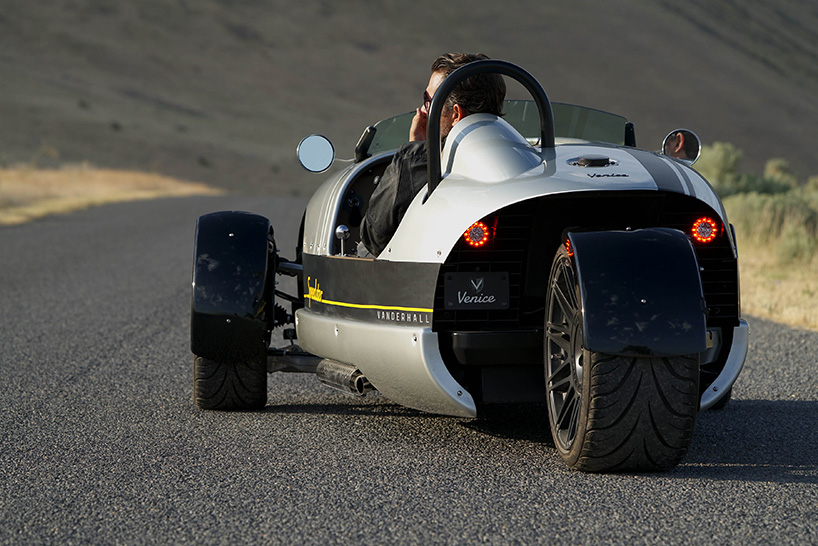 the vanderhall venice GT is a half car, half motorcycle nostalgic roadster