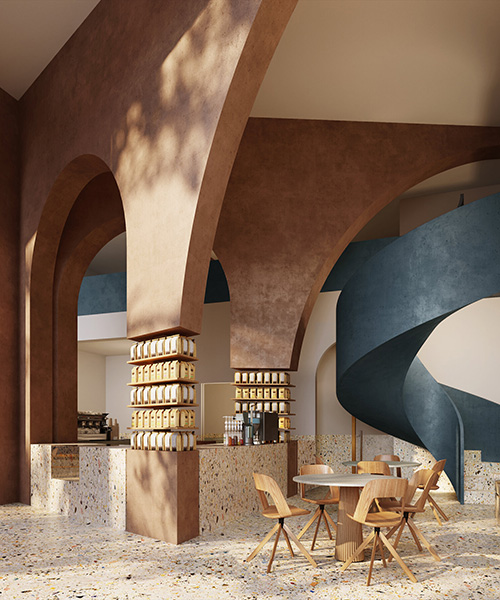 AZAZ architects adds massive overreaching arches to coffee shop in saudi arabia