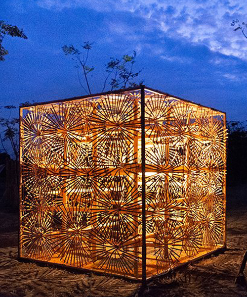 ching ke lin weaves bamboo strips to represent the tradition of fireworks in taiwan