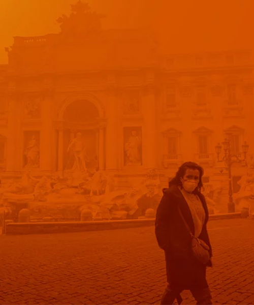 'corome virus' depicts the deserted streets of rome in a dystopian orange haze