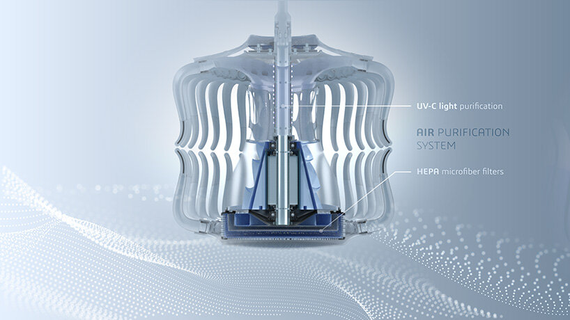 dassault systemses exemplifies eco-design with e-flow air purifier-plus-chandelier