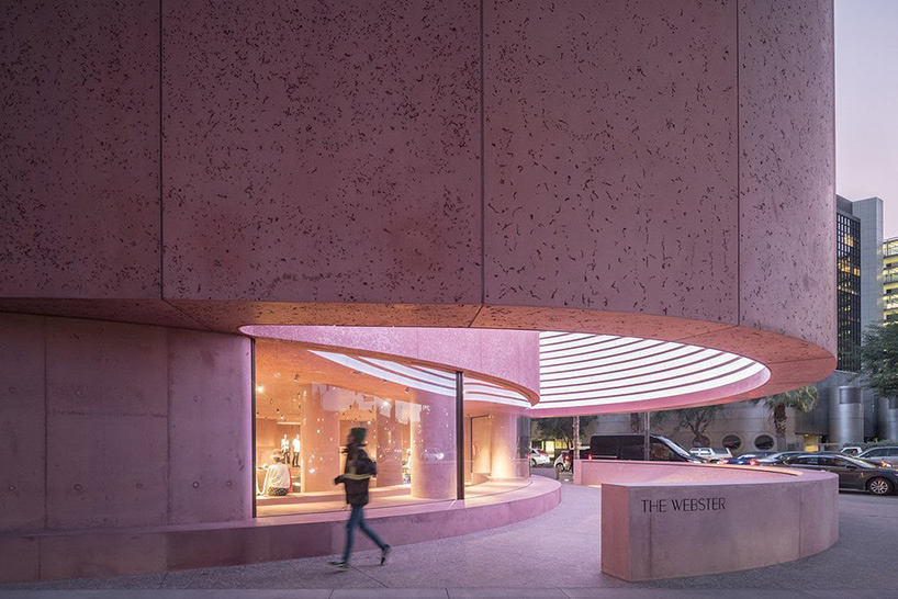 david adjaye adds pink concrete retail environment to LA's beverly