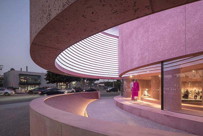 david adjaye adds pink concrete retail environment to LA's beverly center