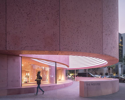 david adjaye adds pink concrete retail environment to LA's beverly center