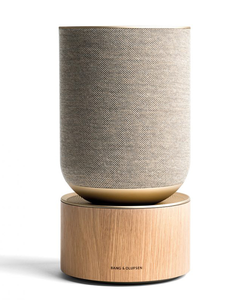 LAYER designs a sculptural speaker for bang & olufsen with oak base and textile cover