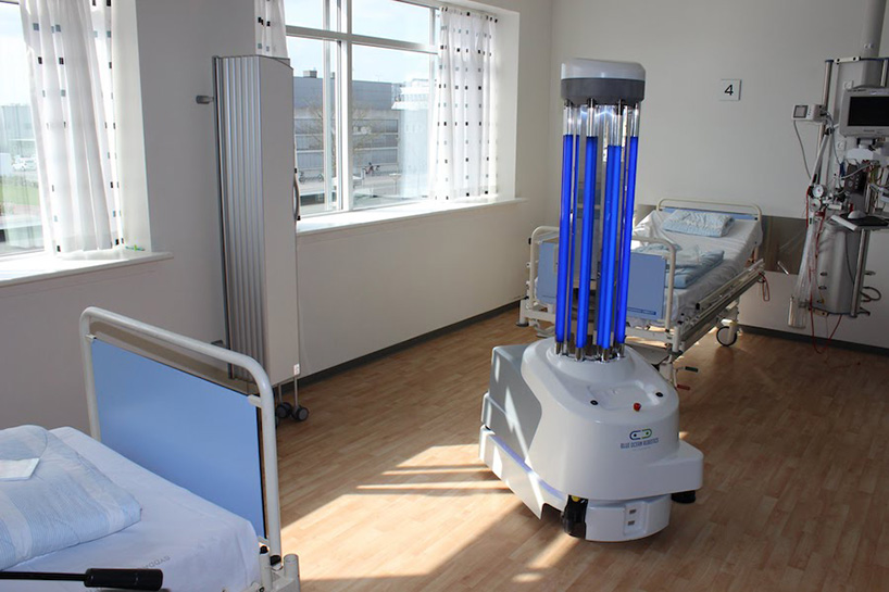 autonomous UVD robots used to disinfect hospital rooms with concentrated UV light