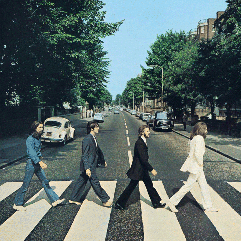 'social distancing' applied to iconic album covers like the beatles' abbey road