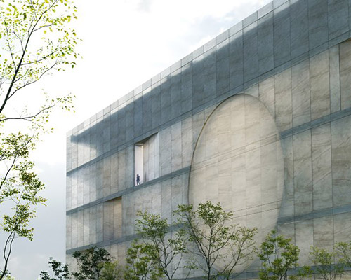 stl architects' library in korea features a massive atrium amidst concrete volumes