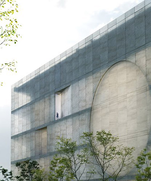 stl architects' library in korea features a massive atrium amidst concrete volumes