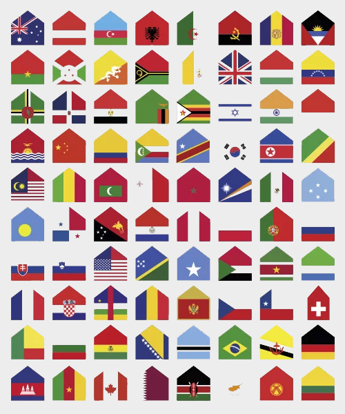 suissas + silva turn flags into houses to urge the world to stay home to fight COVID-19