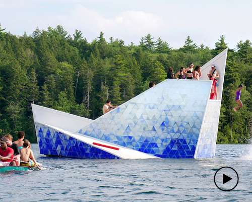 thermochromic tiles of recycled HDPE clad the 'iceberg' diving platform by bulot+collins