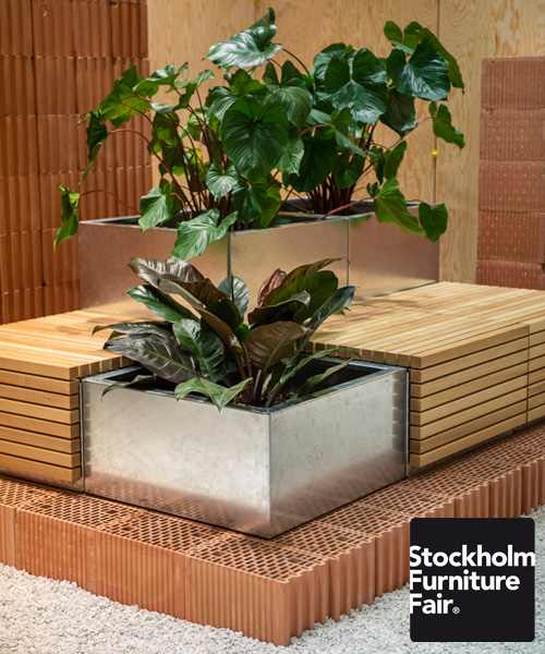 vestre displays urban furniture on stand of low waste + reusable components in stockholm
