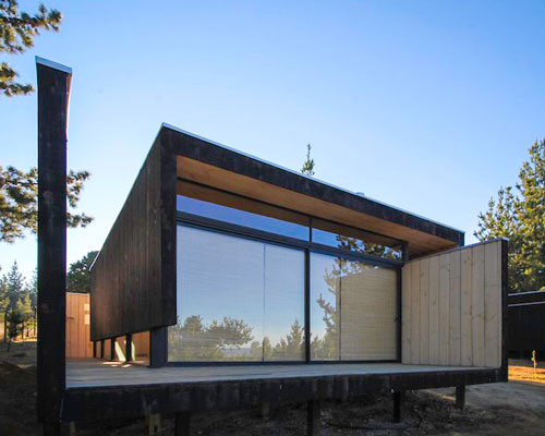 2DM creates two cozy cabins from folded timber structures in puertecillo, chile