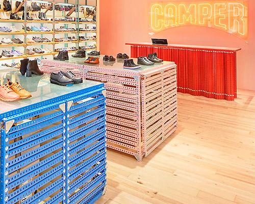 Jorge Penadés fabricates Camper store from perforated metal profiles