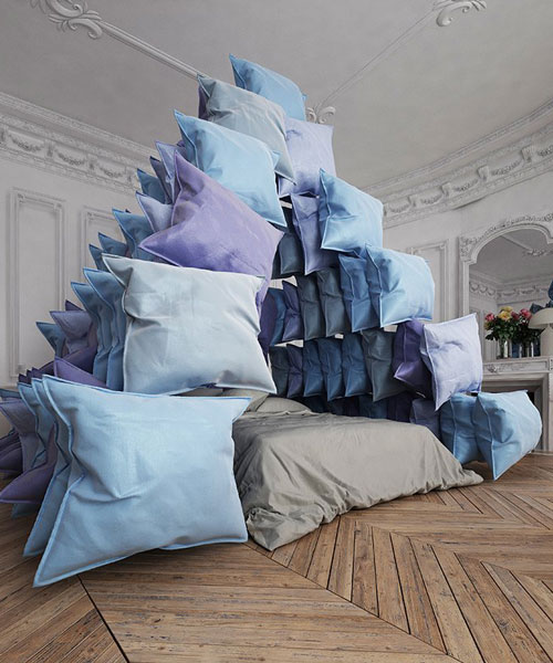 cyril lancelin imagines a pyramid of pillows as the ultimate symbol to stay home 