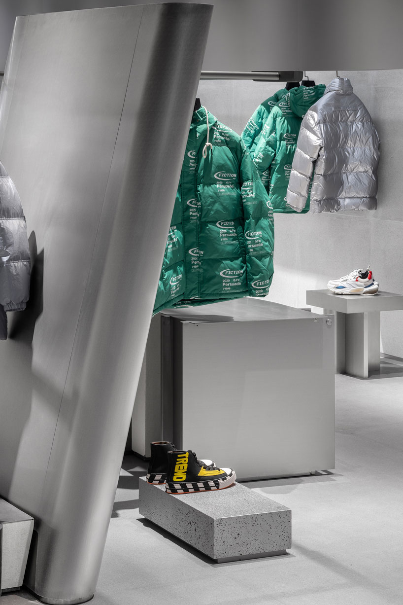 DAS lab wraps cool stainless steel around a concept store in shijiazhuang, china designboom