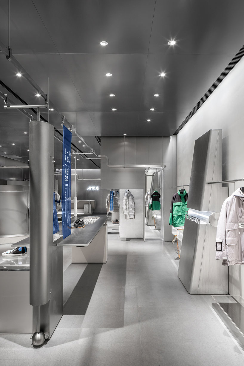 DAS lab wraps cool stainless steel around a concept store in shijiazhuang, china designboom