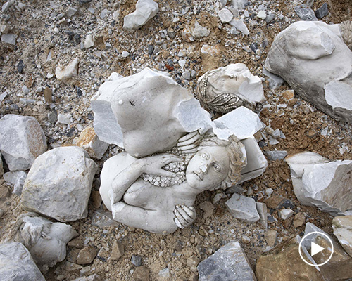 fabio viale smashes sculptures downstream a marble stone quarry's wasteland