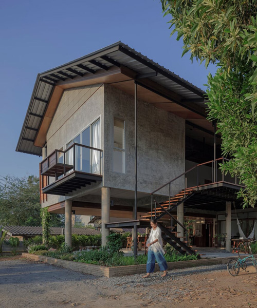 baan lek villa by GLA design studio is a breathable concrete house in thailand