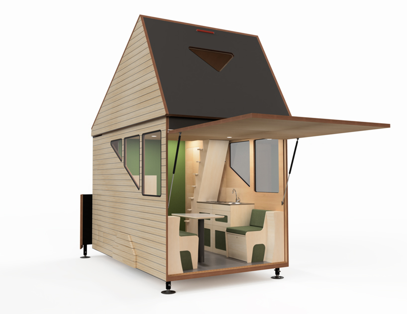 the haaks camper expands to reveal a tiny two storey house