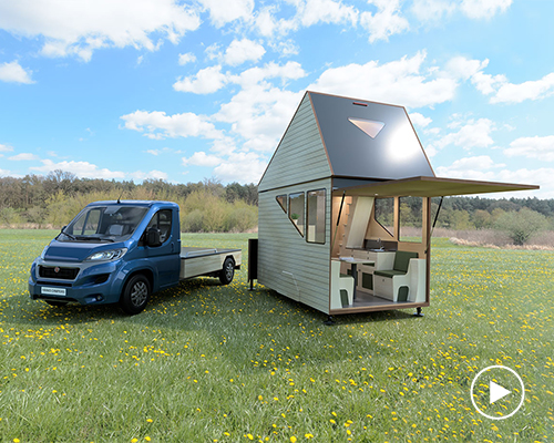 the haaks camper expands to reveal a tiny two storey house