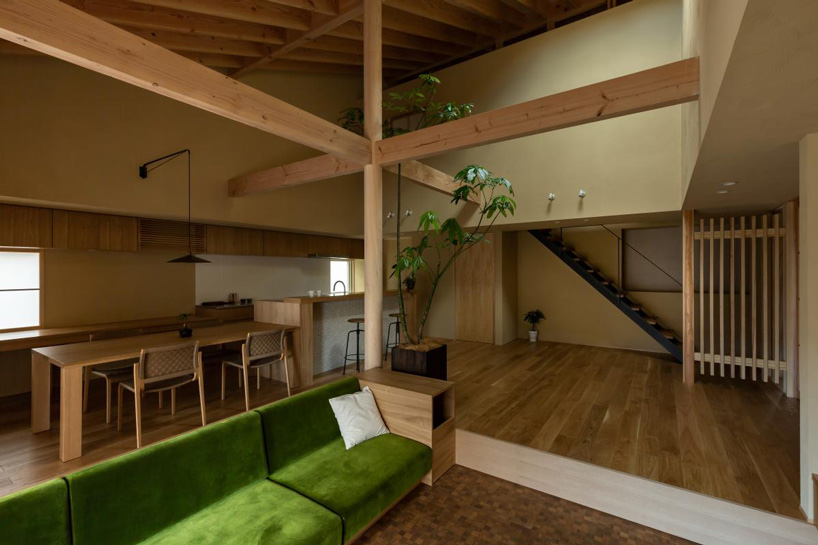 gabled roof with extended eaves tops hearth architects' hikone house in japan