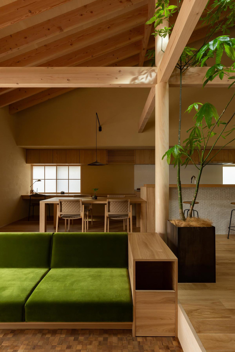 gabled roof with extended eaves tops hearth architects' hikone house in japan