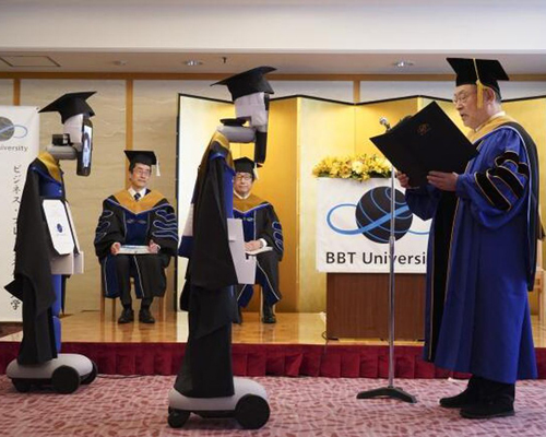 a japanese university used remote-controlled robots and zoom to hold a virtual graduation