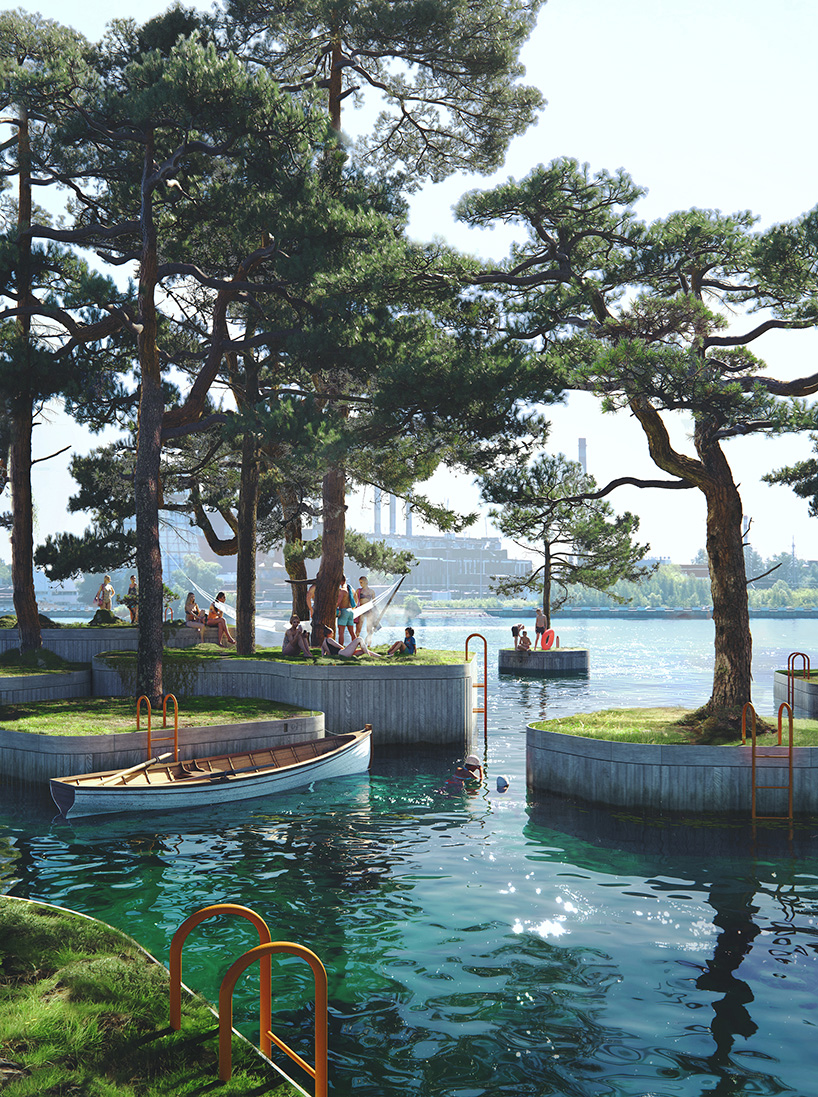 marshall blecher & studio fokstrot unveil a system of floating islands for copenhagen