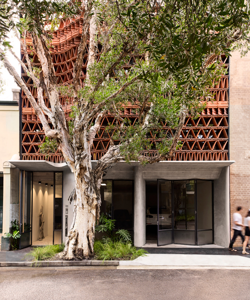 luigi rosselli reuses wasted terracotta tiles with its NSW studio, 'the beehive'