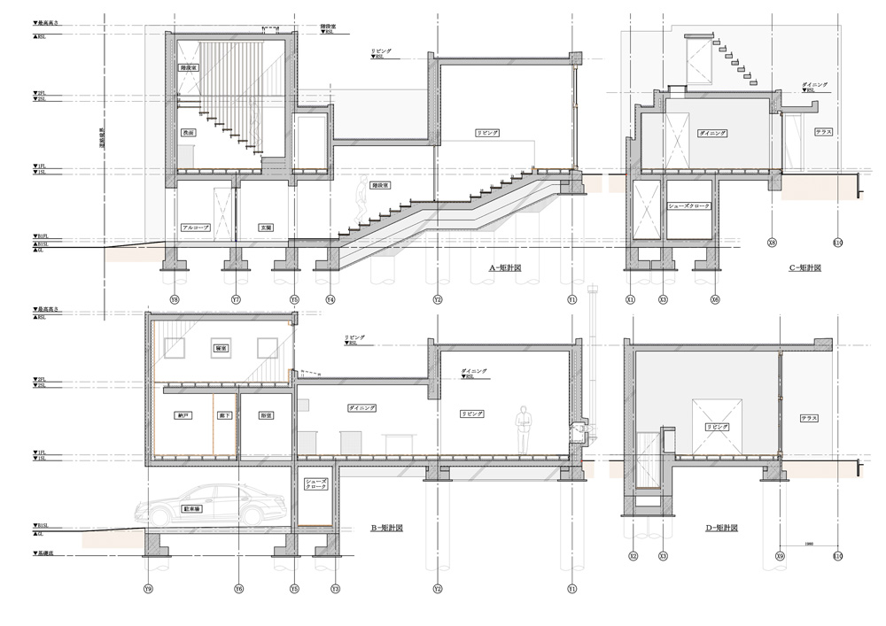 sagamine house by tomoaki uno architects is an exposed concrete dwelling in japan