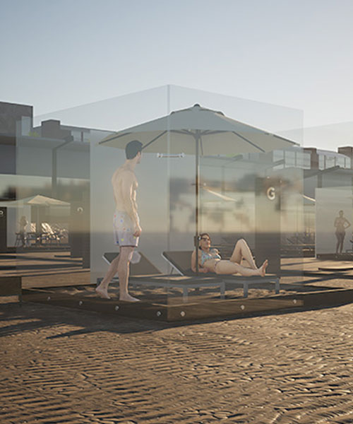 umberto menasci proposes plexiglass boxes on the beach this summer