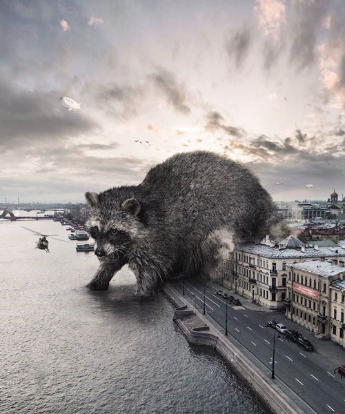 supersized animals take over the city in fantastical images by vadim solovyov