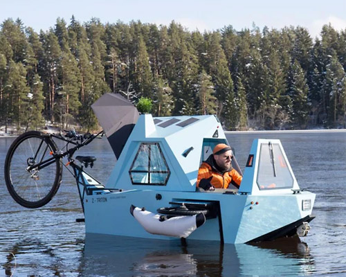 zeltini's 'z-triton' is a tiny electric camper combining house, trike and boat