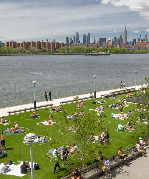 brooklyn's domino park painted circles on the grass to ensure social distancing