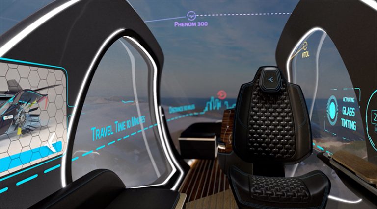 embraer pulse concept car vertically takes off with glass aircraft pod