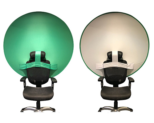 cam-a-lot by gig gear is a double-sided, chair-mounted video background screen